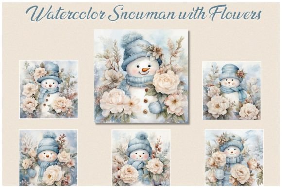 6 Watercolor Snowman Illustrations: JPG Review