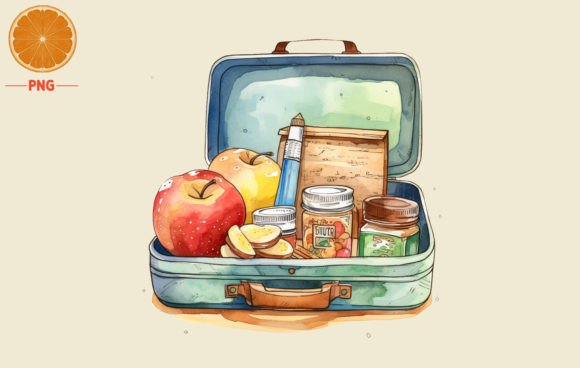 Back to School Tiffin Box Watercolor 2 Illustrations