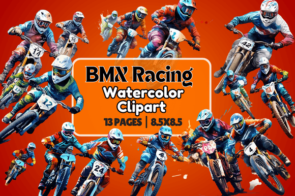 BMX Racing Watercolor Clipart: Dynamic Illustrations