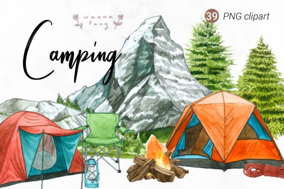 Camping Outdoor Watercolor Clipart, PNG: Illustrations Review