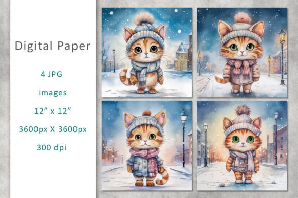 Cat Watercolor Digital Paper Background Illustrations