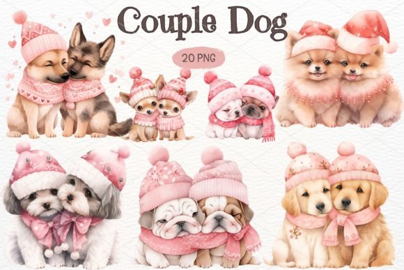 Couple Dog Watercolor Illustrations for Branding