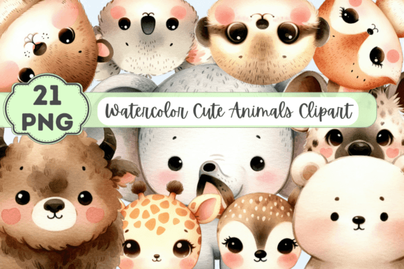 Cute Watercolor Animals Clipart for Embroidery