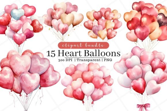 Heart Balloons Watercolor Illustrations for Crafters