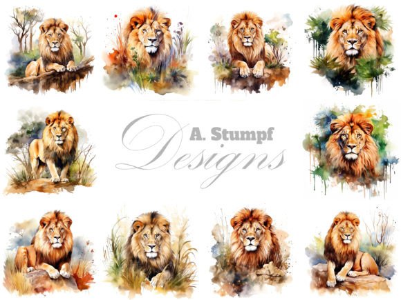 Lion Watercolor Clipart Images Set: Illustrations Review
