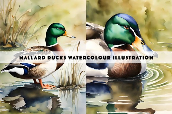 Mallard Duck Watercolour Duo for Illustrations
