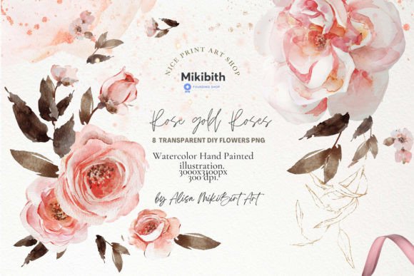 Rose Gold Flowers Watercolor Illustrations Review