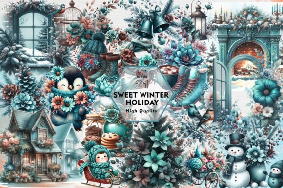 Sweet Winter Holiday Watercolor Clipart Illustrations