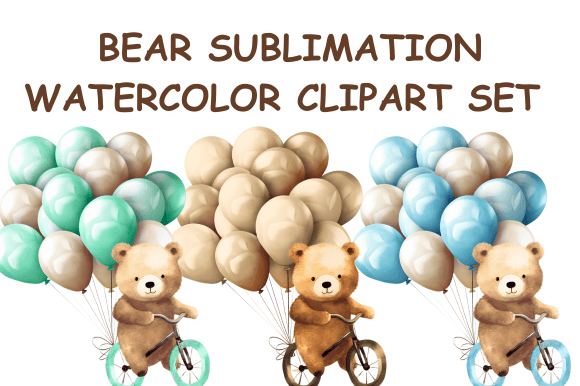 Teddy Bear with Balloons Watercolor PNG Illustrations