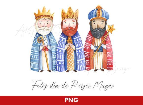 Three Wise Men Watercolor Clipart: Editorial Illustrations