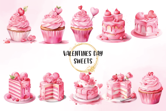 Valentines Watercolor Sweets Illustrations for Editorial Design