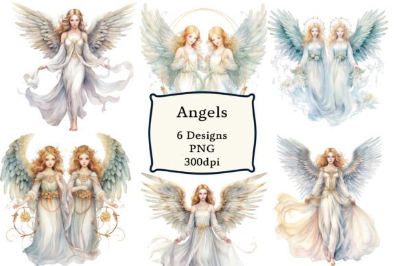 Watercolor Angels Clipart Sublimation Illustrations