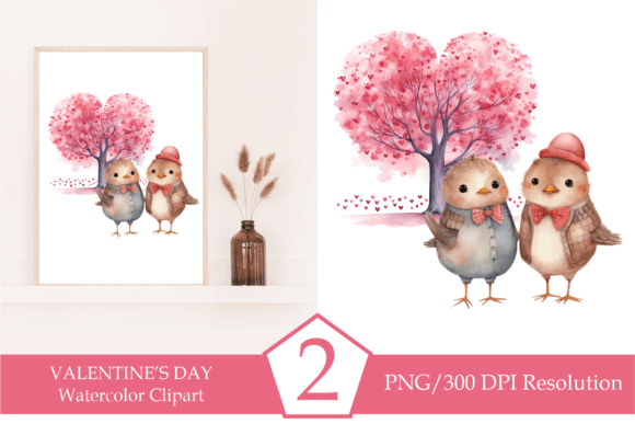 Watercolor Birds Couple Illustrations for Digital Products
