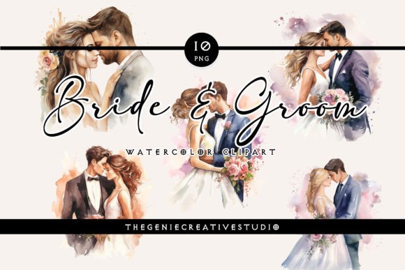 Watercolor Bride Groom PNG Clipart Illustrations Review