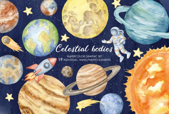 Watercolor Celestial Bodies Clipart: Illustrations Review