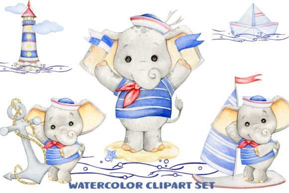 Watercolor Elephant Clipart: Baby Shower Illustrations