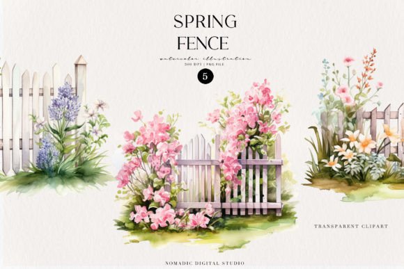 Watercolor Fence Floral Spring Clipart: Illustrations Review