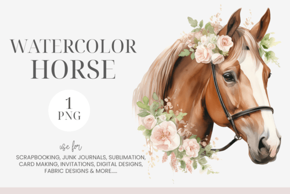 Watercolor Floral Horse Illustrations for Crafters
