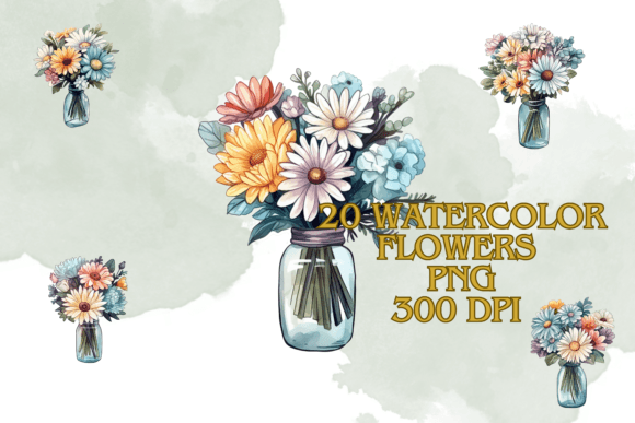 Watercolor Flowers Bouquet Illustrations for Branding