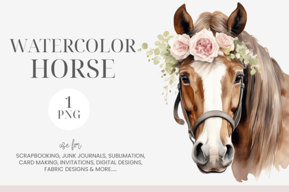 Watercolor Horse with Flowers: Illustrations for Branding