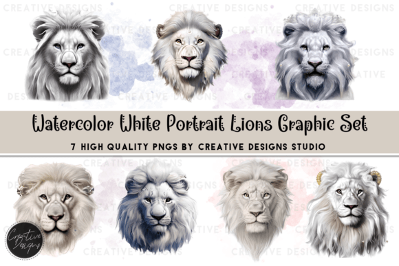 Watercolor Luxurious Lion Portrait Illustrations