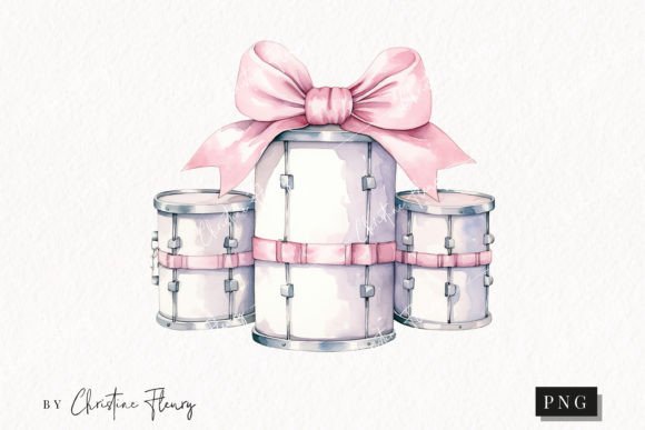 Watercolor Pink Drums Clipart: Illustrations for Branding