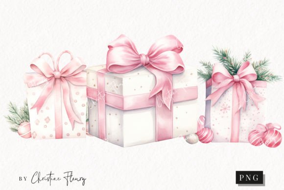 Watercolor Pink Gift Box Clipart: Illustrations for Branding