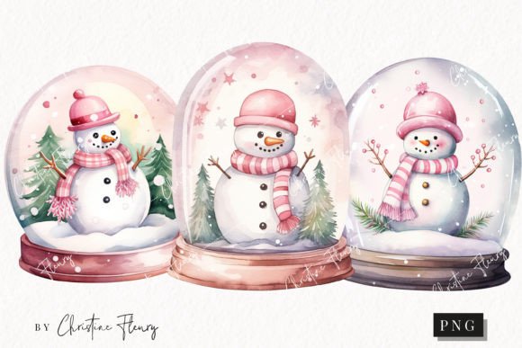 Watercolor Pink Snowman Illustrations for Editorial Design