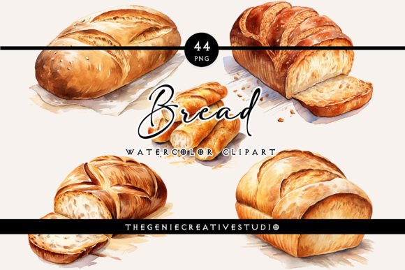 Watercolor PNG Bread Clipart Illustrations for Crafting