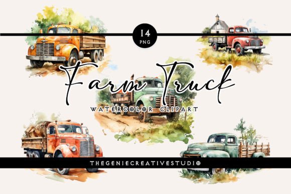 Watercolor PNG Farm Truck Illustrations for Sellers