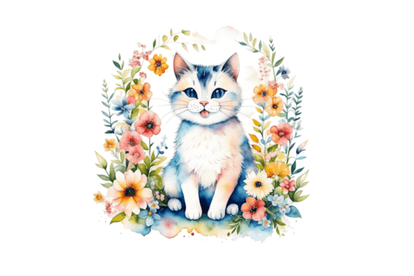 Watercolor Sweet Cat Valentine Illustrations for Branding