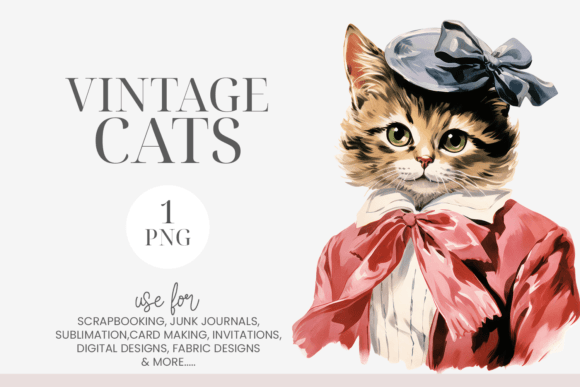 Watercolor Tabby Cat in Clothing Clipart Illustrations