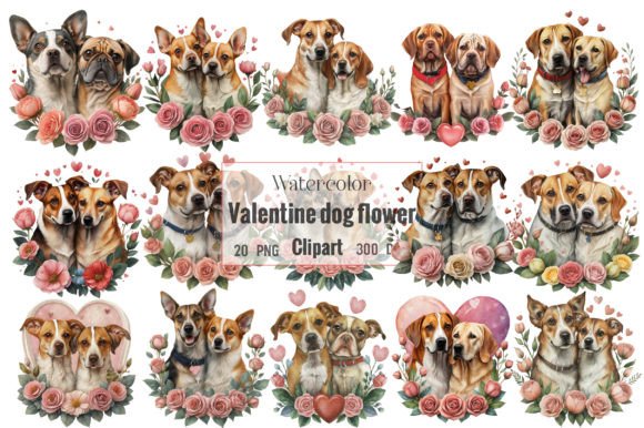 Watercolor Valentine Dog Flower Illustrations Review