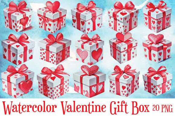 Watercolor Valentine Gift Box Illustrations Review