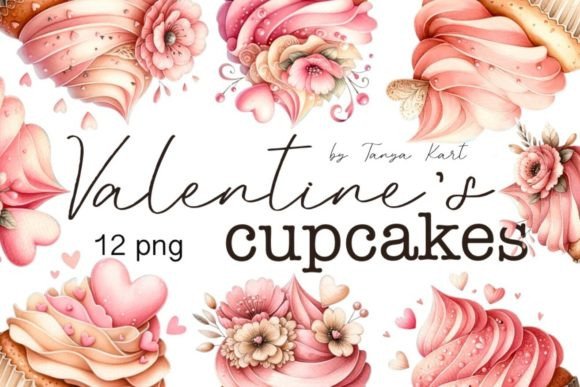 Watercolor Valentine's Day Cupcakes Illustrations Review
