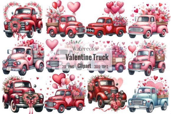 Watercolor Valentine Truck Clipart for Illustrations