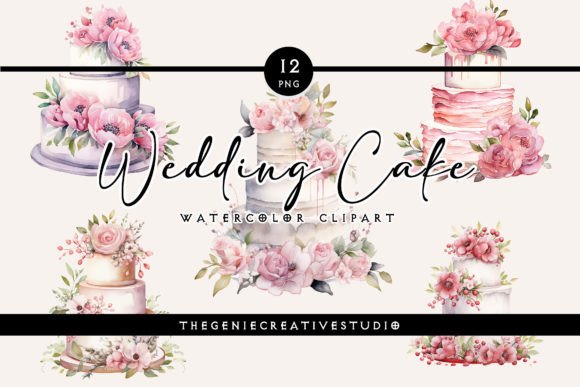 Watercolor Wedding Cake PNG Clipart for Embroidery