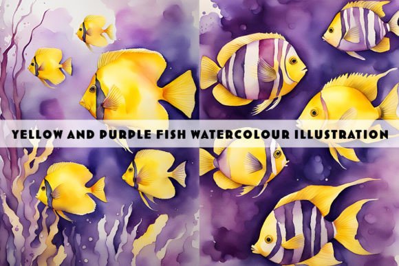 Yellow and Purple Fish Watercolour Duo Illustrations